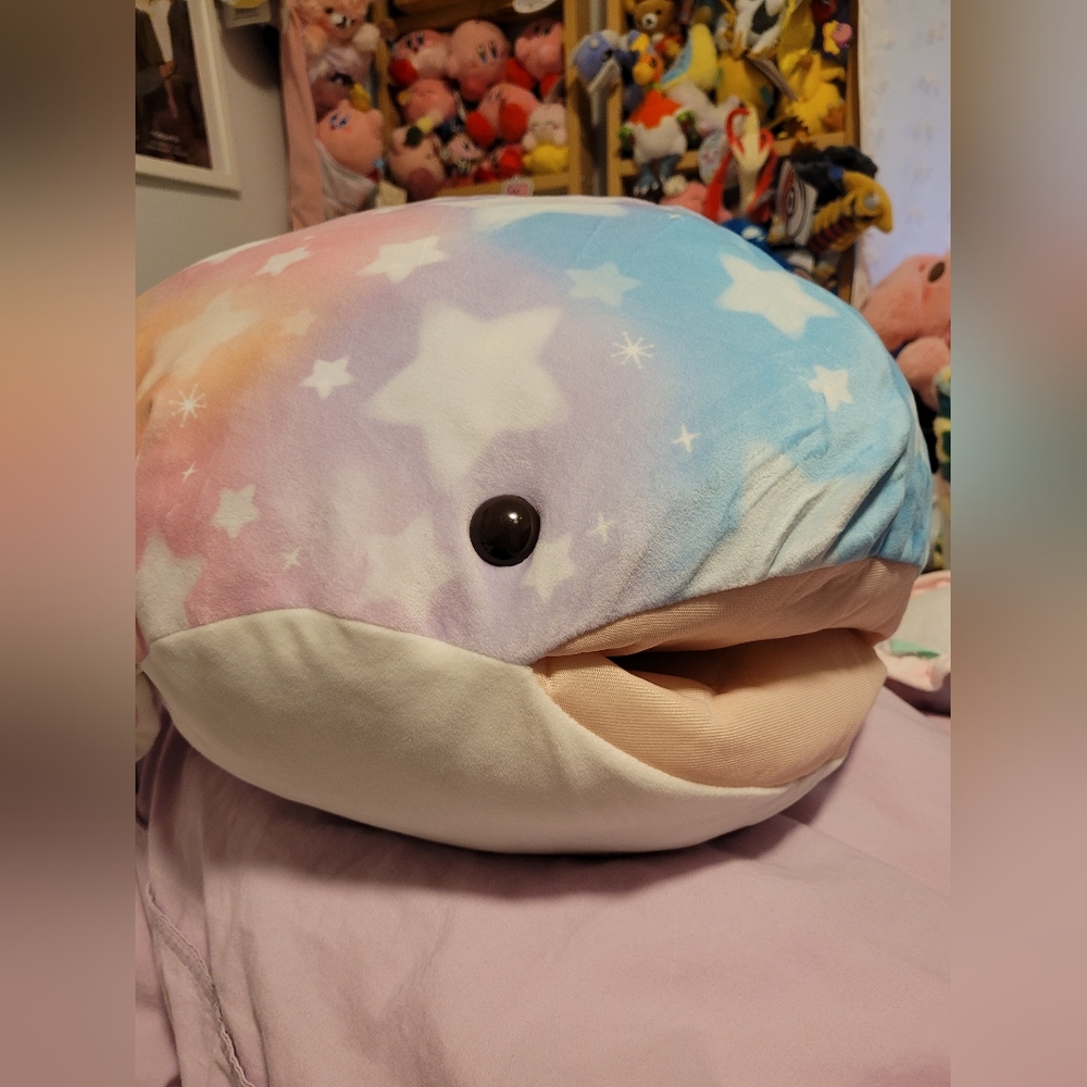Rainbow Whale Mochi soft Plush HUGE with pocket Amuse